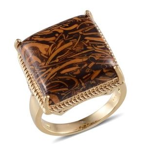 Indian Script Stone, Diamond 14K YG Ring (8.0)